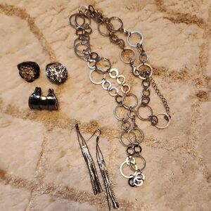 Silver Chain Link Necklace and Earring Set